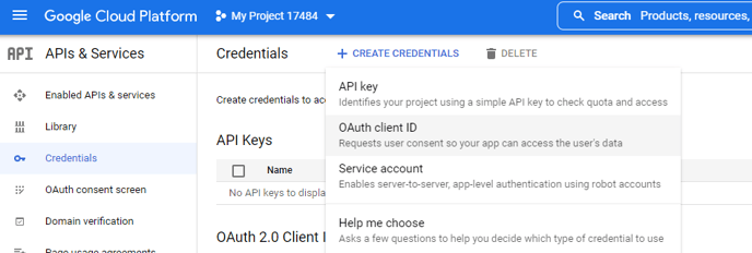 Create Credentials OAuth client ID